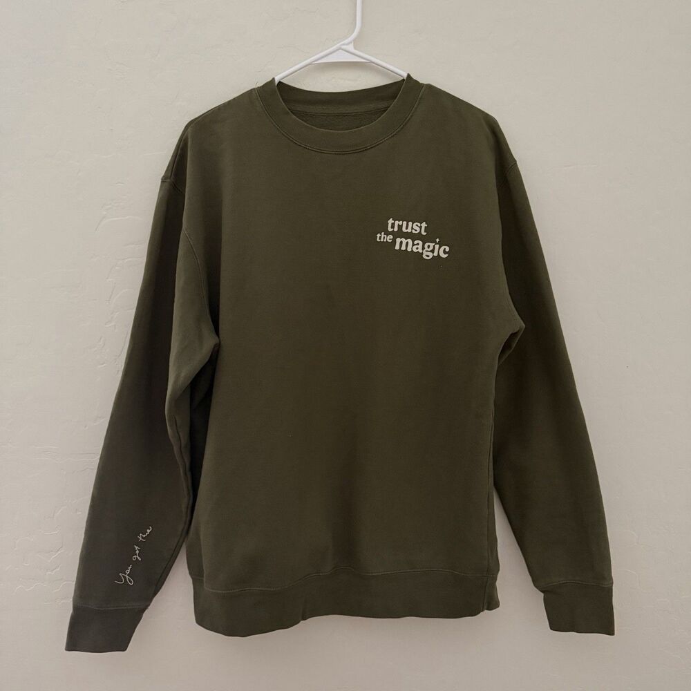 Angela Rose Home Trust the Magic Heart Graphic Sweatshirt Olive Green M/L